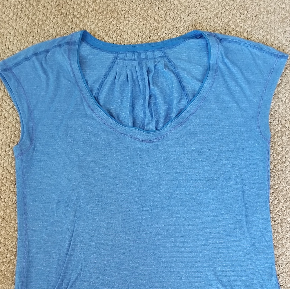 Blue and grey pin striped Lululemon shirt